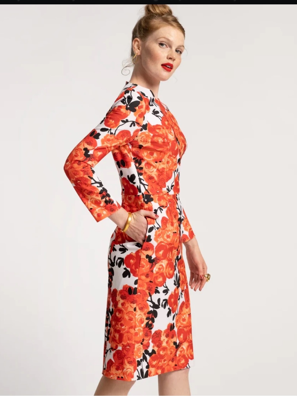 FRANCES VALENTINE Carolyn Dress Rose Floral Orange Red Size 4